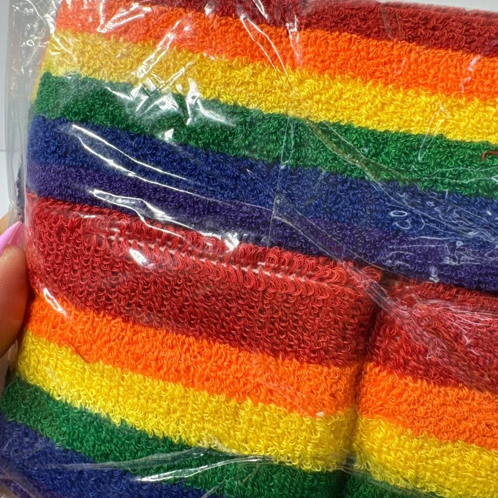 Rainbow‎ Striped Terry Cloth Sweatband Set Headband and Wristbands 6 Piece New